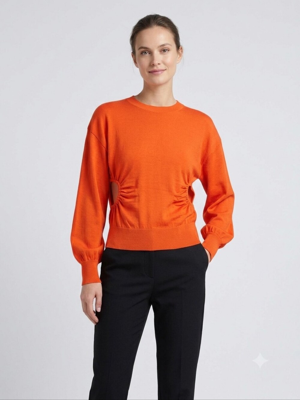 ZARA Silk Bright Orange Crewneck Top With Details Size S